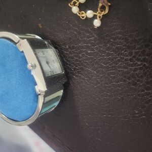 Silver and Blue Watch with Pearl Bracelet